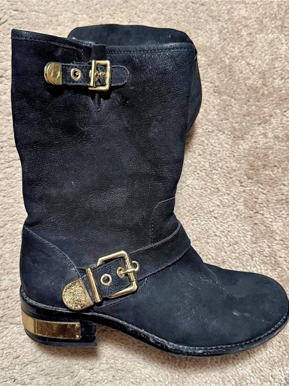 Vince Camuto Winchell Moto Boot Black Buckle Ankle Boots